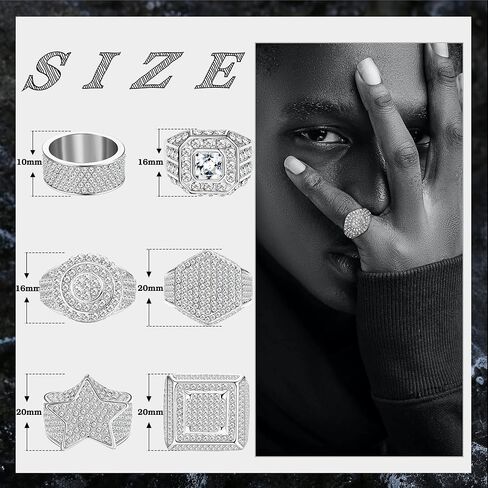 FIASASO 6 قطعة 18K مطلية بالذهب مثلج خارج خواتم للرجال بلينغ الخنصر خاتم مقلد الماس مثلج خارج الدائري ستار تشيكوسلوفاكيا الفرقة جولة الهيب هوب الدائري in Kuwait