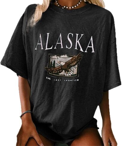 Women Novelty ALASKA Letter Print Sweatshirt Vintage Zipper Long Sleeve Loose Lapel Hoodie Pullover in Saudi Arabia