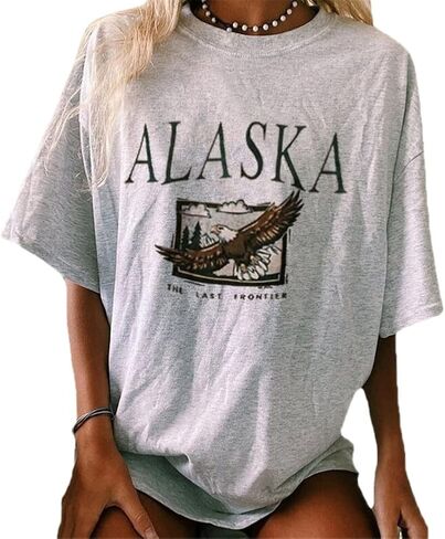 Women Novelty ALASKA Letter Print Sweatshirt Vintage Zipper Long Sleeve Loose Lapel Hoodie Pullover in Saudi Arabia