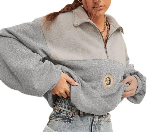 Women Novelty ALASKA Letter Print Sweatshirt Vintage Zipper Long Sleeve Loose Lapel Hoodie Pullover in Saudi Arabia