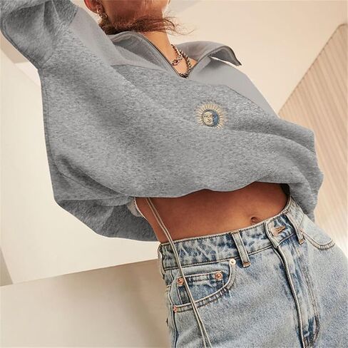 Women Novelty ALASKA Letter Print Sweatshirt Vintage Zipper Long Sleeve Loose Lapel Hoodie Pullover in Saudi Arabia
