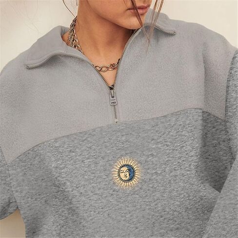 Women Novelty ALASKA Letter Print Sweatshirt Vintage Zipper Long Sleeve Loose Lapel Hoodie Pullover in Saudi Arabia