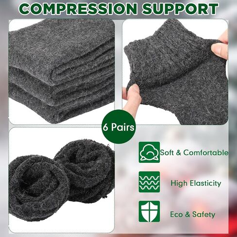 6 Pairs Men's Heavy Thick Wool Socks Comfort Cotton Winter Soft Warm Heavyweight Crew Sock for Hiking, One Size, Dark Grey in Saudi Arabia