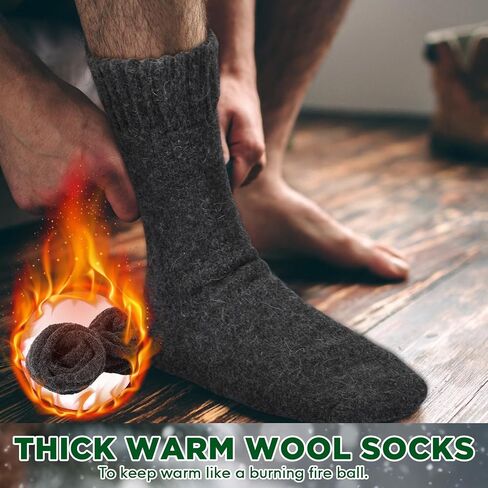 6 Pairs Men's Heavy Thick Wool Socks Comfort Cotton Winter Soft Warm Heavyweight Crew Sock for Hiking, One Size, Dark Grey in Saudi Arabia