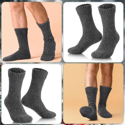 6 Pairs Men's Heavy Thick Wool Socks Comfort Cotton Winter Soft Warm Heavyweight Crew Sock for Hiking, One Size, Dark Grey in Saudi Arabia