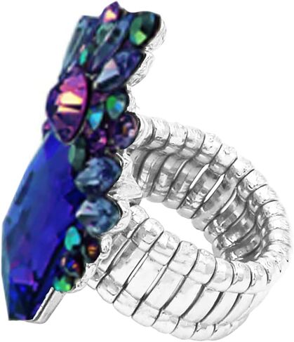 Rosemarie & Jubalee Women's Stunning Statement Emerald Cut Glass Crystal Stretch Cocktail Ring in Saudi Arabia