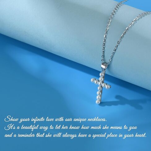 فتاة هدية المعمودية الأولى، قلادة من الفضة الاسترليني المتقاطعة من اللؤلؤ للنساء، هدايا المناولة الأولى، المعمودية المسيحية، هدية LDS، هدايا تأكيد للفتيات المراهقات، هدايا عيد الفصح للابنة الروحية in Kuwait