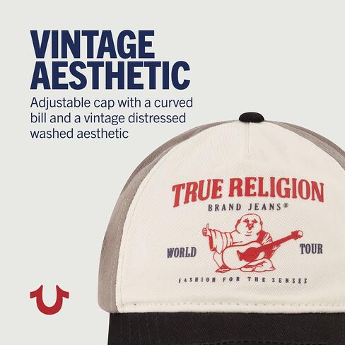 True Religion Kids Hat with Buddah Logo, 5 Panel Cotton Twill, Adjustable Baseball Cap, Black, One Size in Saudi Arabia