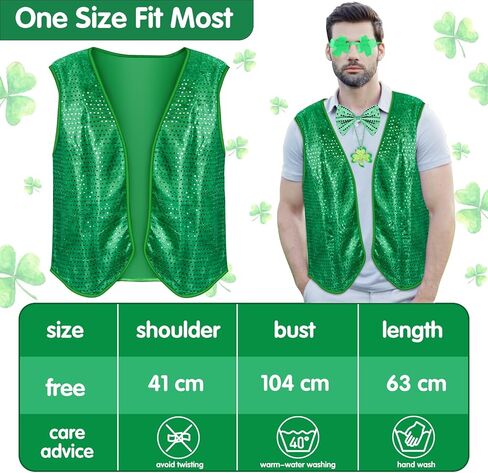Abitoncc عيد القديس باتريك اكسسوارات الترتر سترة الجني زي قبعة الأخضر فو اللحية نظارات شامروك قلادة جورب in Kuwait