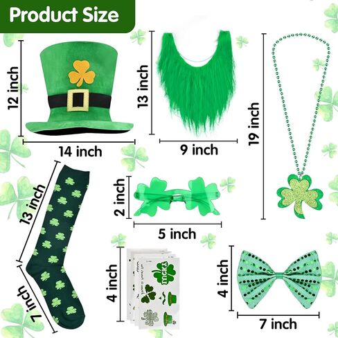Abitoncc عيد القديس باتريك اكسسوارات الترتر سترة الجني زي قبعة الأخضر فو اللحية نظارات شامروك قلادة جورب in Kuwait