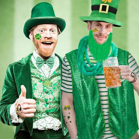 Abitoncc عيد القديس باتريك اكسسوارات الترتر سترة الجني زي قبعة الأخضر فو اللحية نظارات شامروك قلادة جورب in Kuwait