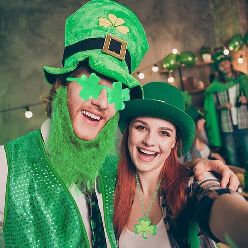 Abitoncc عيد القديس باتريك اكسسوارات الترتر سترة الجني زي قبعة الأخضر فو اللحية نظارات شامروك قلادة جورب in Kuwait