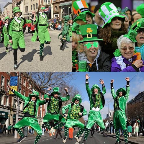 Abitoncc عيد القديس باتريك اكسسوارات الترتر سترة الجني زي قبعة الأخضر فو اللحية نظارات شامروك قلادة جورب in Kuwait