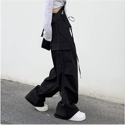 سروال نسائي كاجوال فضفاض برباط واسع الساق مريح عالي الخصر هيب هوب بوي فريند كارجو طويل in Kuwait