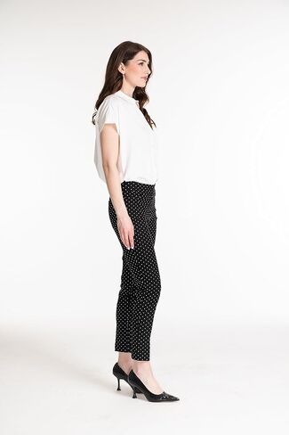 SLIM-SATION Women's Pull On Ankle Pant with Tummy Control Panel, Black/White Print, 2 in Kuwait