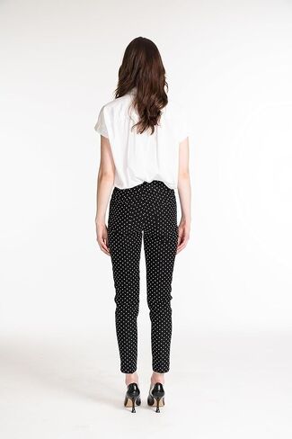 SLIM-SATION Women's Pull On Ankle Pant with Tummy Control Panel, Black/White Print, 2 in Kuwait
