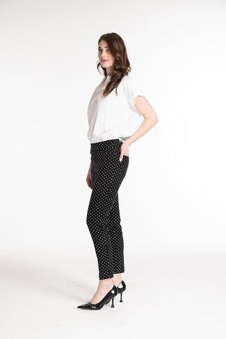 SLIM-SATION Women's Pull On Ankle Pant with Tummy Control Panel, Black/White Print, 2 in Kuwait