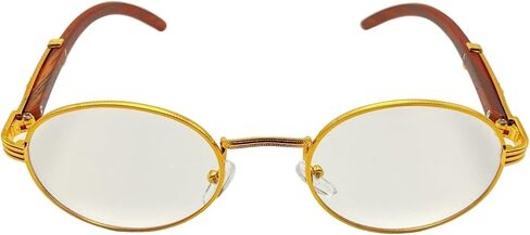 نظارات كوفي كيك للرجال بتصميم كلاسيكي كلاسيكي هيب هوب بيضاوي مظلل من خشب البلوط باطار ذهبي وعدسات شفافة، شفافة in Kuwait