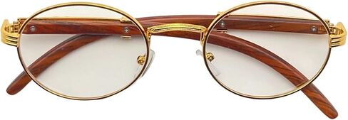 نظارات كوفي كيك للرجال بتصميم كلاسيكي كلاسيكي هيب هوب بيضاوي مظلل من خشب البلوط باطار ذهبي وعدسات شفافة، شفافة in Kuwait