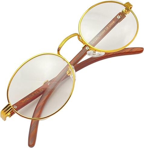 نظارات كوفي كيك للرجال بتصميم كلاسيكي كلاسيكي هيب هوب بيضاوي مظلل من خشب البلوط باطار ذهبي وعدسات شفافة، شفافة in Kuwait