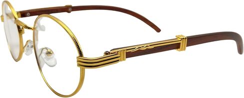 نظارات كوفي كيك للرجال بتصميم كلاسيكي كلاسيكي هيب هوب بيضاوي مظلل من خشب البلوط باطار ذهبي وعدسات شفافة، شفافة in Kuwait