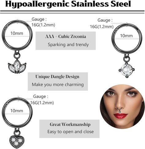 ORAZIO 8 PCS Dangle Septum Rings 16G for Women Horseshoe Septum Clicker Rings CZ Heart Flower Cartilage Helix Earring Daith Hoop Nose Rings Septum Piercing Jewelry 8MM 10MM in Saudi Arabia