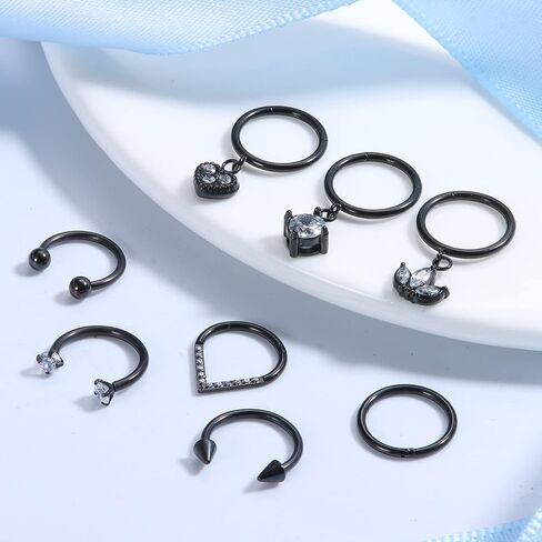 ORAZIO 8 PCS Dangle Septum Rings 16G for Women Horseshoe Septum Clicker Rings CZ Heart Flower Cartilage Helix Earring Daith Hoop Nose Rings Septum Piercing Jewelry 8MM 10MM in Saudi Arabia
