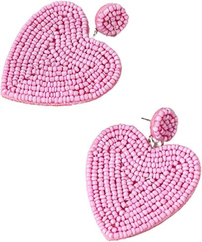 Beaded Dangle Earrings Handmade Heart-shaped Seed Beads Drop Earring for Women Holiday Birthday Valentine’s Day Gifts in Saudi Arabia