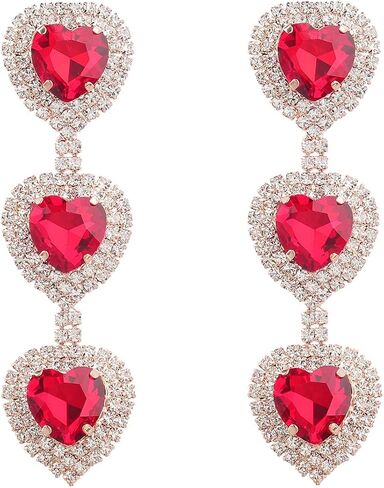 MJartoria Statement Pink Heart Crystal Earrings Rhinestone Dangle Drop Earrings Jewelry for Women Girls Valentine's Day Gift in Saudi Arabia