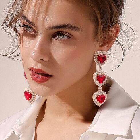MJartoria Statement Pink Heart Crystal Earrings Rhinestone Dangle Drop Earrings Jewelry for Women Girls Valentine's Day Gift in Saudi Arabia