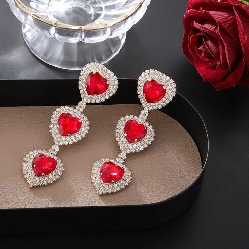 MJartoria Statement Pink Heart Crystal Earrings Rhinestone Dangle Drop Earrings Jewelry for Women Girls Valentine's Day Gift in Saudi Arabia
