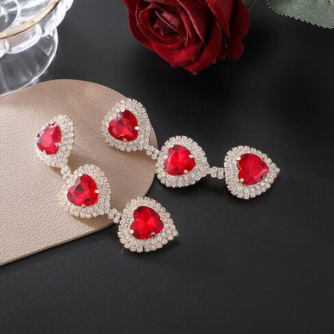 MJartoria Statement Pink Heart Crystal Earrings Rhinestone Dangle Drop Earrings Jewelry for Women Girls Valentine's Day Gift in Saudi Arabia
