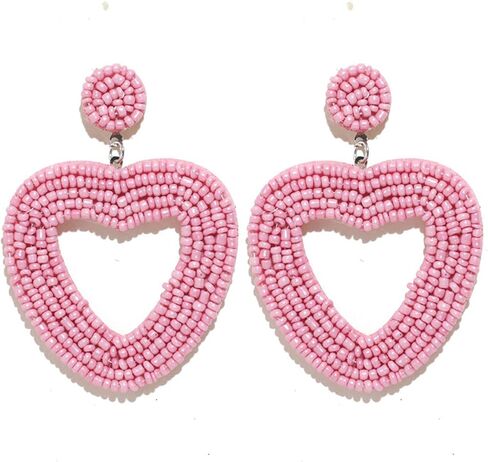 Beaded Dangle Earrings Handmade Heart-shaped Seed Beads Drop Earring for Women Holiday Birthday Valentine’s Day Gifts in Saudi Arabia