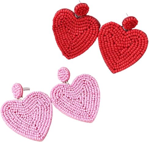 Beaded Dangle Earrings Handmade Heart-shaped Seed Beads Drop Earring for Women Holiday Birthday Valentine’s Day Gifts in Saudi Arabia