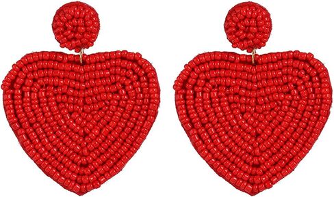 Beaded Dangle Earrings Handmade Heart-shaped Seed Beads Drop Earring for Women Holiday Birthday Valentine’s Day Gifts in Saudi Arabia