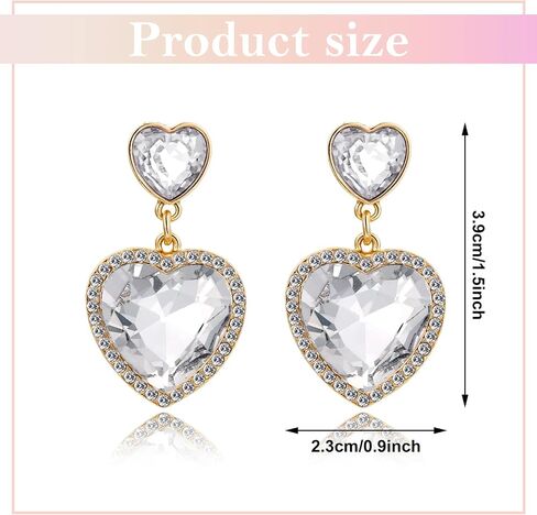 MJartoria Statement Pink Heart Crystal Earrings Rhinestone Dangle Drop Earrings Jewelry for Women Girls Valentine's Day Gift in Saudi Arabia