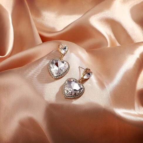 MJartoria Statement Pink Heart Crystal Earrings Rhinestone Dangle Drop Earrings Jewelry for Women Girls Valentine's Day Gift in Saudi Arabia