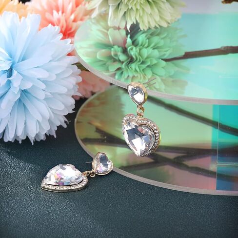 MJartoria Statement Pink Heart Crystal Earrings Rhinestone Dangle Drop Earrings Jewelry for Women Girls Valentine's Day Gift in Saudi Arabia