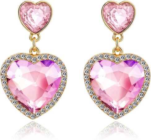 MJartoria Statement Pink Heart Crystal Earrings Rhinestone Dangle Drop Earrings Jewelry for Women Girls Valentine's Day Gift in Saudi Arabia