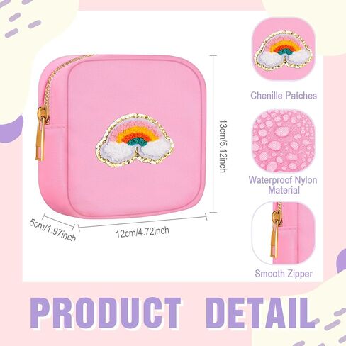 12 Pcs Preppy Patch Cute Makeup Bag Travel Cosmetic Toiletry Bag Chenille Skincare Bag Portable Nylon Bag Organizer Storage Purse Small Zipper Makeup Pouch Daily Use Storage Purse for Women Girls Gift in Saudi Arabia
