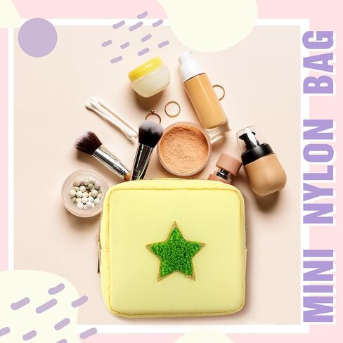12 Pcs Preppy Patch Cute Makeup Bag Travel Cosmetic Toiletry Bag Chenille Skincare Bag Portable Nylon Bag Organizer Storage Purse Small Zipper Makeup Pouch Daily Use Storage Purse for Women Girls Gift in Saudi Arabia
