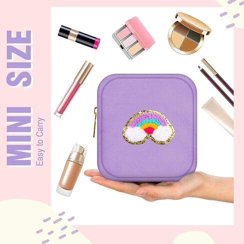 12 Pcs Preppy Patch Cute Makeup Bag Travel Cosmetic Toiletry Bag Chenille Skincare Bag Portable Nylon Bag Organizer Storage Purse Small Zipper Makeup Pouch Daily Use Storage Purse for Women Girls Gift in Saudi Arabia