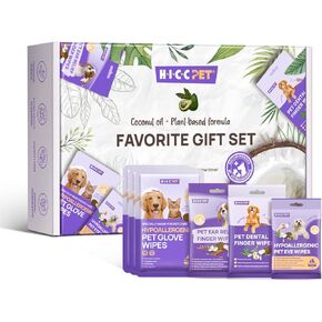 HICC PET Dogs Essential Clean & Care Kit - Pets Hot Spot Treatment & Itch Relief Spray + Cleaning Deodorizing Teeth and Body Wipes for Dogs and Cats - Great for Daily & Travel