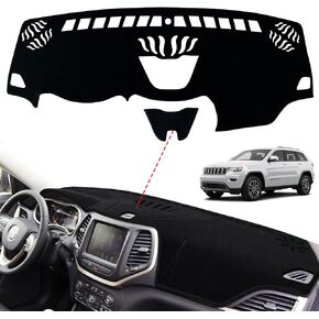 Dashboard Dash Board Cover Mat Pad Carpet Non-Slip Custom Compatible with Jeep Cherokee 2014 2015 2016 2017 2018 2019 2020 2021 2022 Protector Sunshield (Black Trim)