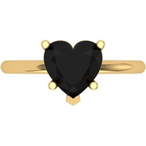 2.0 ct Heart Cut Solitaire Genuine Natural Black Onyx 5-Prong Engagement Bridal Promise Anniversary Ring 14k Yellow Gold