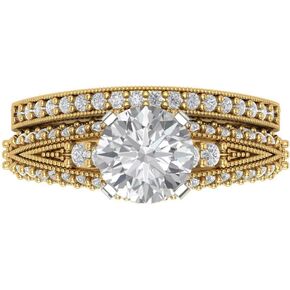 Clara Pucci 2.04 carat Round Shape Solitaire Moissanite Engagement Wedding Anniversary Bridal ring band set 14k Multi Gold