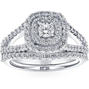 1Ct Lab Grown Diamond Cushion Halo Engagement Wedding Ring Set 10K White Gold