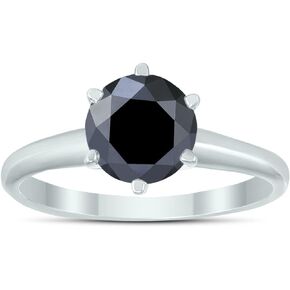 1 1/2 Carat Round Black Diamond Solitaire Ring in 14K White Gold