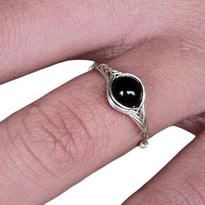 Size 11 Obsidian Ring black sterling silver rings pointer finger for women genuine stone handmade by GRB ROY (size 5-12# available) (11)