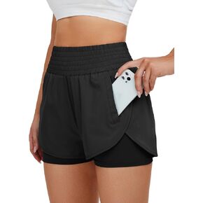 BMJL Women's Running Short Elastic Waistband High Waisted Short Pocket Sporty Workout Short Gym Athletic Short Pant